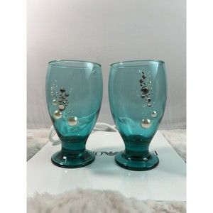 Vintage Teal Footed Glasses set‎ of 2